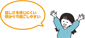 眩しさを感じにくい明かりで過ごしやすい