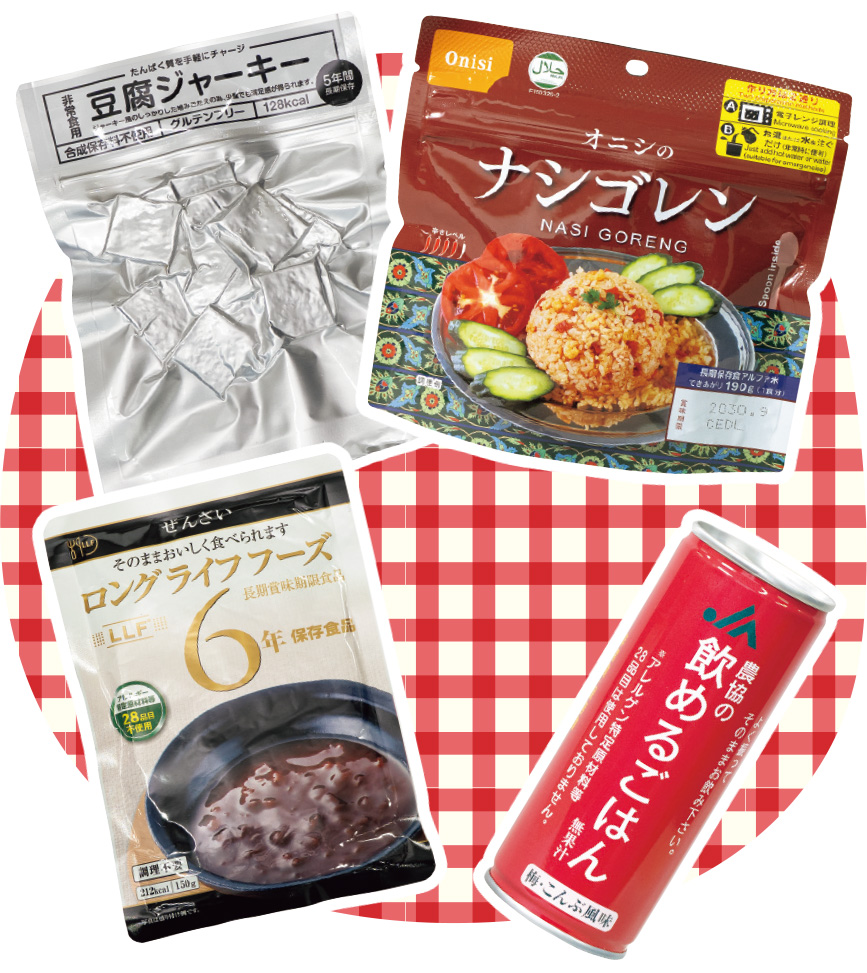 豆腐ジャーキー、ナシゴレン、ぜんざい、農協の飲めるごはん