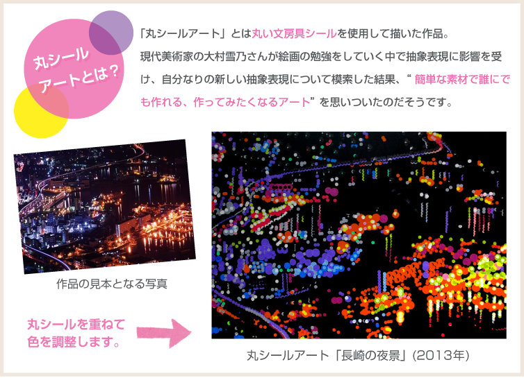 スタロジー マスキング丸シール　丸シールアートとは？ 大村雪乃さんの丸シールアート『長崎の夜景』